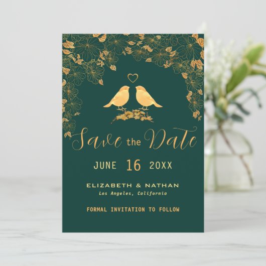 Elegante Smaragdgrün & goldblütige Vögel Rettete d Save The Date