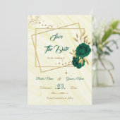 elegante Smaragdgrün-goldene Blüte Save The Date (Stehend Vorderseite)