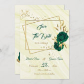 elegante Smaragdgrün-goldene Blüte Save The Date (Vorne/Hinten)