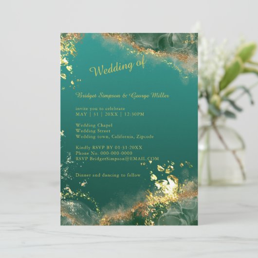 elegante Smaragdgrün indische Hochzeit Einladung (Stehend Vorderseite)