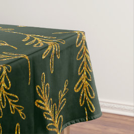 Elegante Smaragdgrün mit goldenen Blumenrig Tischdecke