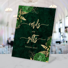 Elegante Smaragdgrüne Florale Hochzeitskarten Gesc Sockelschild