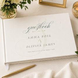 Elegante Smaragdgrüne Gold Monogramm Hochzeit Gästebuch