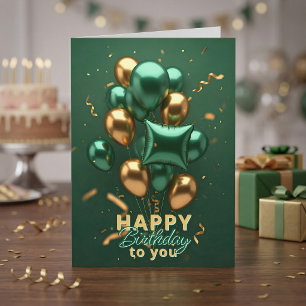 Elegante Smaragdgrüne Goldene 3D Luftballons Gebur Karte
