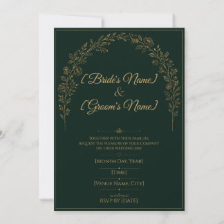 Elegante Smaragdgrüne Goldene Hochzeitseinladung Einladung