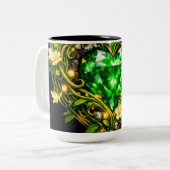 Elegante Smaragdgrüne Herz Blumen Kaffeetasse (Vorderseite Links)