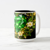 Elegante Smaragdgrüne Herz Blumen Kaffeetasse (VorderseiteRechts)