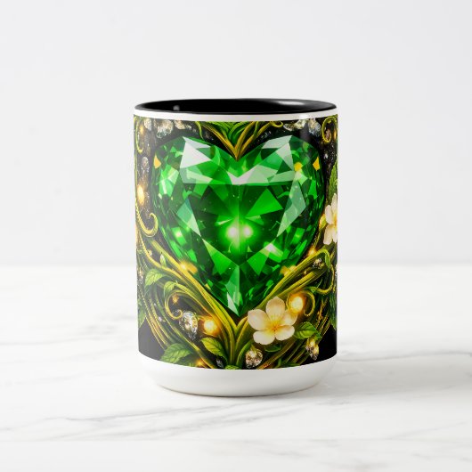 Elegante Smaragdgrüne Herz Blumen Kaffeetasse (Mittel)