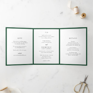Elegante Smaragdgrüne Monogramm Moderne Hochzeit Dreifach Gefaltete Einladung