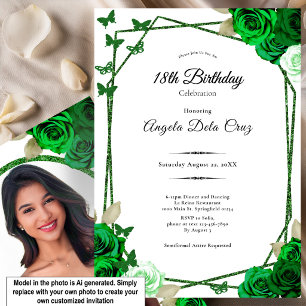 Elegante Smaragdgrüne Rose 18. Geburtstag Debüt Einladung