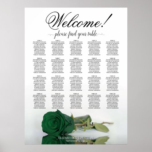 Elegante Smaragdgrüne Rose 20-Tisch-Sitzordnung Poster (Vorne)