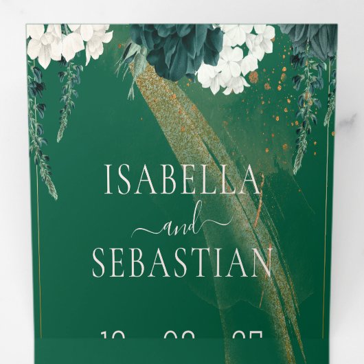 Elegante smaragdgrüne Rose in einer Hochzeit. Dreifach Gefaltete Einladung (Innen Erste Seite)