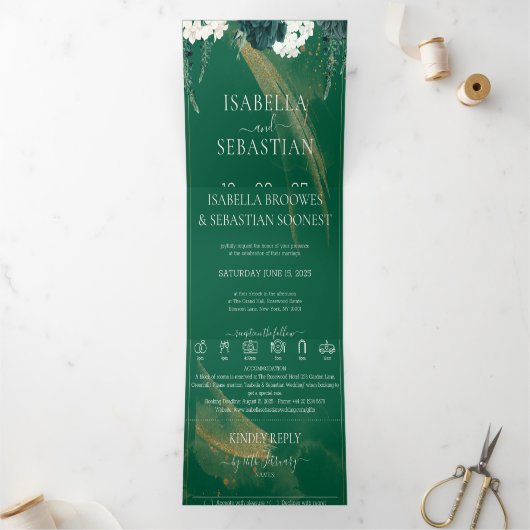 Elegante smaragdgrüne Rose in einer Hochzeit. Dreifach Gefaltete Einladung (Innenseite)