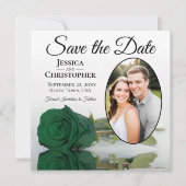 Elegante Smaragdgrüne Rose mit Oval Foto Hochzeit Save The Date (Vorderseite)