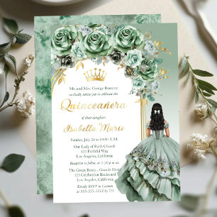 Elegante Smaragdgrüne Rosen Florale Quinceañera-Pa Folieneinladung
