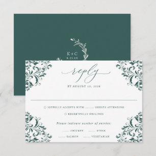 Elegante Smaragdgrüne Vintage-Klassische Hochzeit RSVP Karte