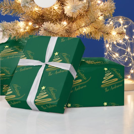 Elegante Smarald Green Gold Foil Weihnachtsbaum Geschenkpapier (Feiertage)