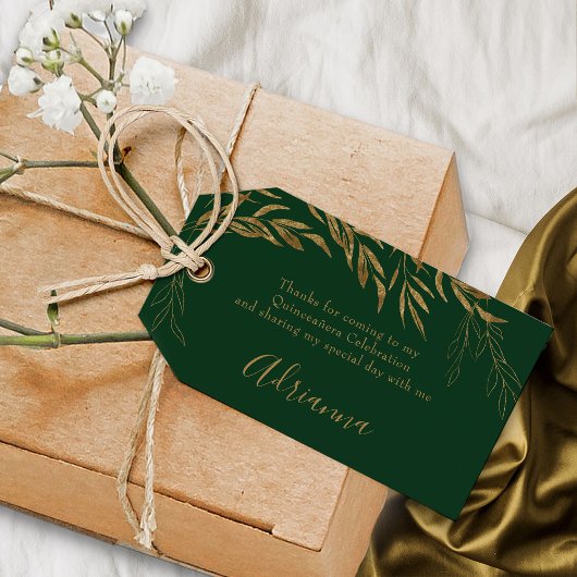 Elegante Smarald Green und Gold Leaf Gefallen Geschenkanhänger