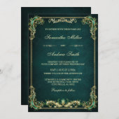 Elegante Smarald- und Goldhochzeit Einladung (Vorne/Hinten)