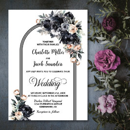 Elegante Smokey Black Floral Arch Wedding Einladung