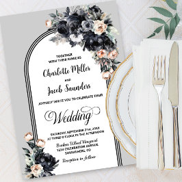 Elegante Smokey Black Floral Gray Arch Wedding Einladung