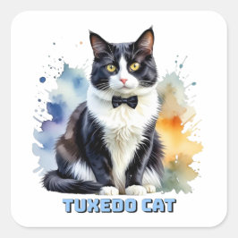 Elegante Smoking-Katze Quadratischer Aufkleber