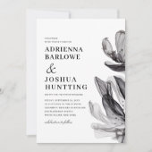 Elegante Smoky-Blume-Side-Text-Black-Hochzeit Einladung (Vorderseite)