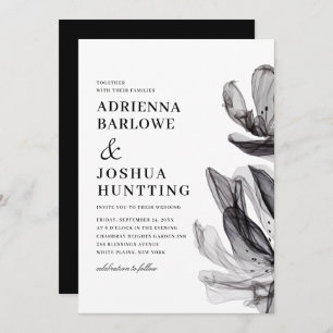 Elegante Smoky-Blume-Side-Text-Black-Hochzeit Einladung