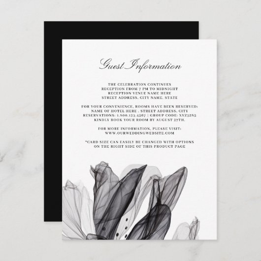 Elegante Smoky Floral Black Wedding Insert Card (Vorne/Hinten)