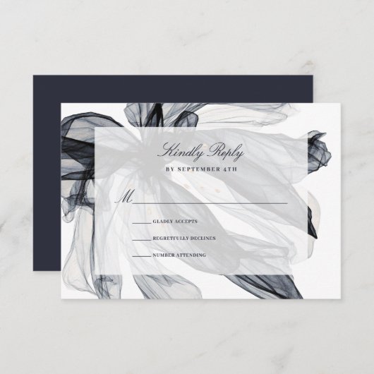 Elegante Smoky Floral Navy Hochzeit RSVP Karte (Vorne/Hinten)
