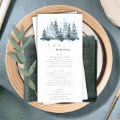 Elegante Snow Winter Forest Pine Wedding Menu Card Dankeskarte
