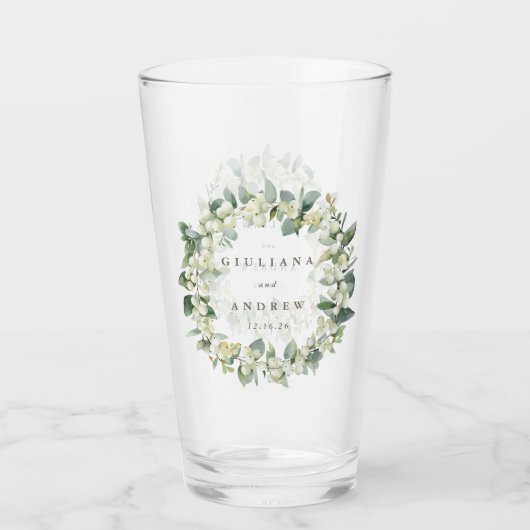 Elegante Snowberry+Eucalyptus Wreath Wedding Glas (Rückseite)