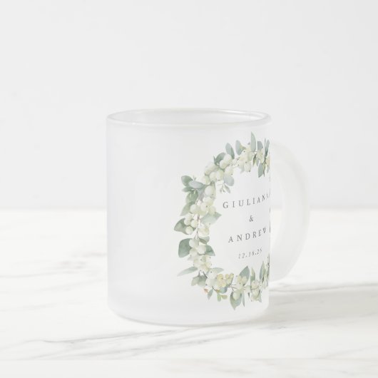 Elegante Snowberry+Eucalyptus Wreath Wedding Mattglastasse (VorderseiteRechts)