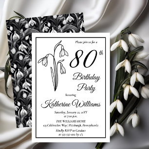 Elegante Snowdrops 80. Geburtstagsparty Einladung