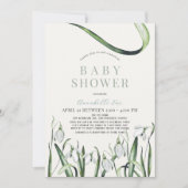 Elegante Snowdrops Wasserfarbenantrieb mit Baby-Du Einladung (Vorderseite)