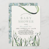 Elegante Snowdrops Wasserfarbenantrieb mit Baby-Du Einladung (Vorne/Hinten)