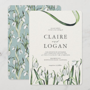 Elegante Snowdrops Wasserfarbenhochzeit Einladung