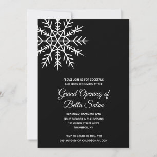 Elegante Snowflake Black Holiday Grand Opening Einladung