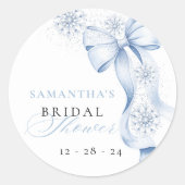 Elegante Snowflake Blue Bow Brautparty Stickers (Vorderseite)