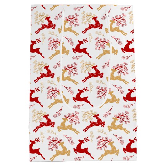 Elegante Snowflake Gold Rote Rentier Weihnachten Mittlere Geschenktüte (Rückseite)