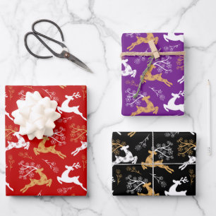 Elegante Snowflake Gold Weißer Rentier Weihnachten Geschenkpapier Set