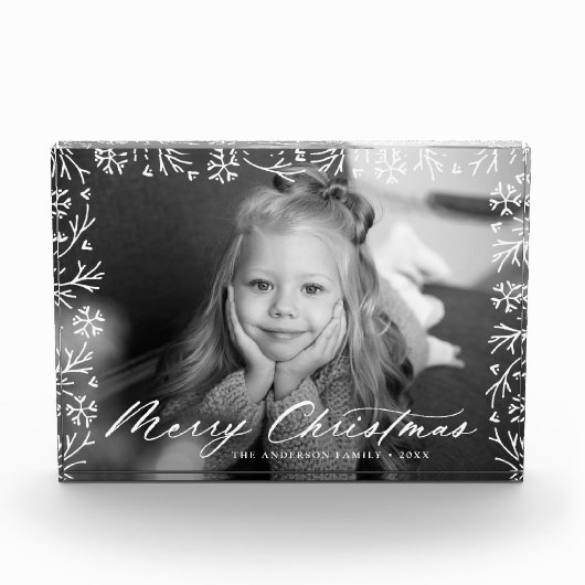 Elegante Snowflake Rahmen Weihnachten Fotoblock (Vorderseite)