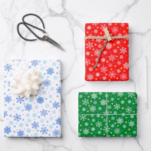 Elegante Snowflake Rotes Grün Weihnachten Moderne Geschenkpapier Set (Vorderseite)
