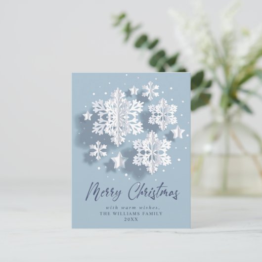 Elegante Snowflake Weihnachten Gruß Holiday Postkarte (Stehend Vorderseite)