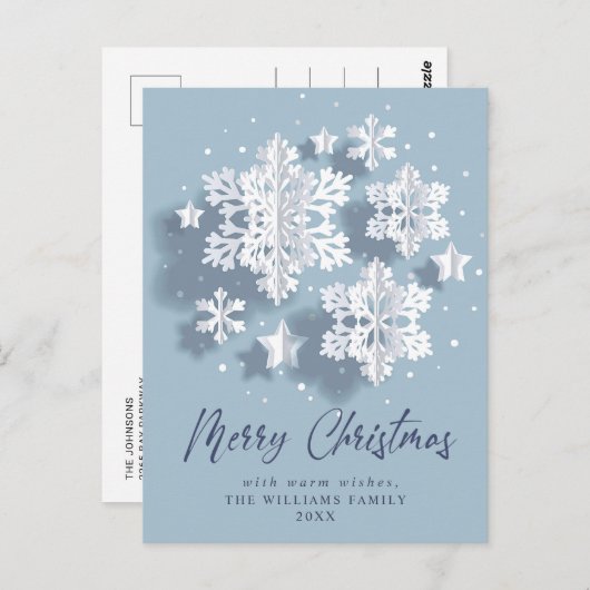Elegante Snowflake Weihnachten Gruß Holiday Postkarte (Vorne/Hinten)