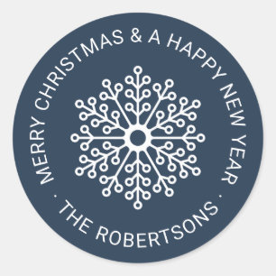 Elegante Snowflake Weihnachtsgeschenk Tag Round St Runder Aufkleber