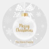 Elegante Snowflake Weißes Ornament Weihnachten Runder Aufkleber (Vorderseite)
