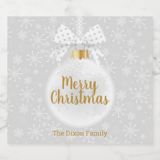 Elegante Snowflake Weißes Ornament Weihnachten Schaumweinetikett (Einzelnes Label)