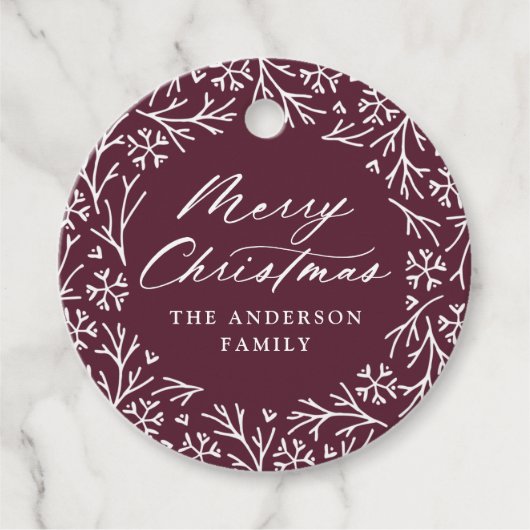 Elegante Snowflake Wreath Berry Weihnachtsmarken Geschenkanhänger (Vorderseite)