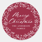 Elegante Snowflake Wreath Cranberry Frohe Weihnach Runder Aufkleber (Vorderseite)
